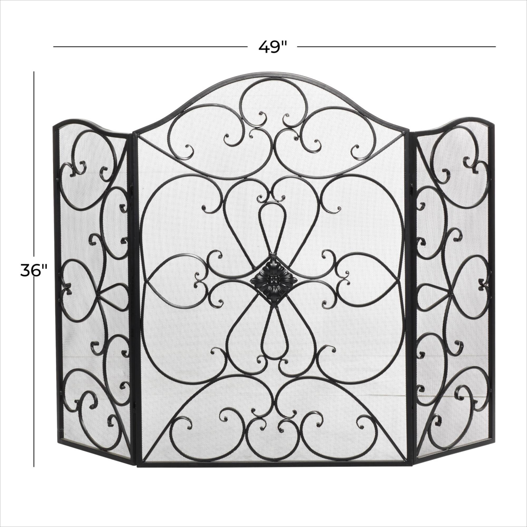 Black Metal Traditional Fireplace Screen, 36" x 49" x 1"
